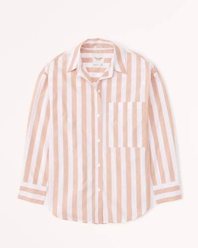 Abercrombie & Fitch Oversized Poplin Colorblock Button-Up Shirt