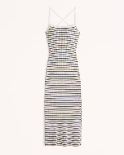 Abercrombie & Fitch Lace-Up Ribbed Midi Dress