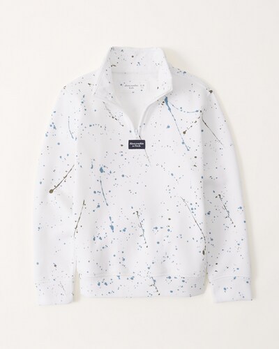 Abercrombie & Fitch Paint Splatter Mockneck Half-Zip Sweatshirt