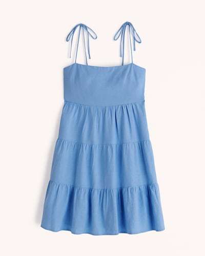 Abercrombie & Fitch Tie-Strap Linen-Blend Mini Dress