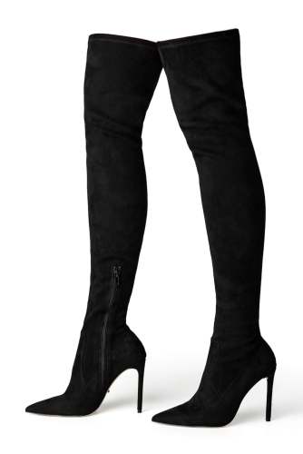 Avah Black Stretch Suede 10.5cm Long Boots