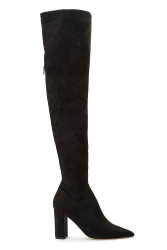 Estella Black Stretch Suede 8.5cm Long Boots