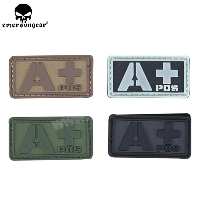 EMERSONGEAR PVC Patch Blood Type A+Tactical Paintball Hunting Equipment Wargame PVC Blood Patch Green Black