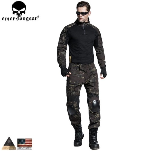 EMERSONGEAR Gen2 Combat Uniform Airsoft BDU Tactical Uniform Combat Shirt Pants with Elbow Knee Pads Military Hunting Clothes Multicam Black EM6971