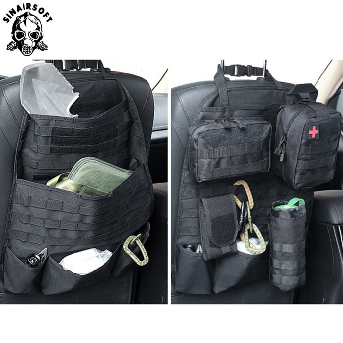 SINAIRSOFT Universal Car Seat Back Bag Tactical Molle Car Seat Organizer  Storage Nylon Seat Organizer Protector