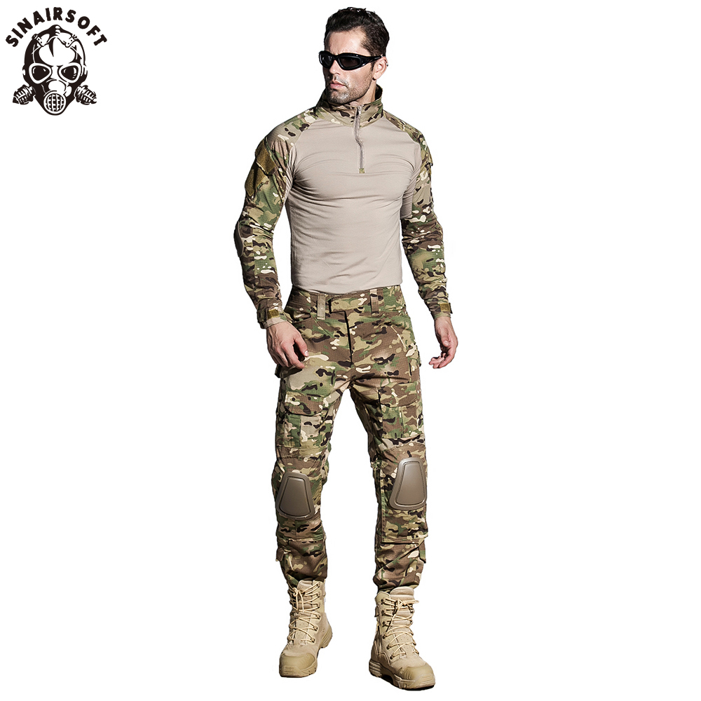 SINAIRSOFT Tactical G3 BDU Camouflage Combat Uniform Airsoft Shirt Pants With Knee Pads Military
