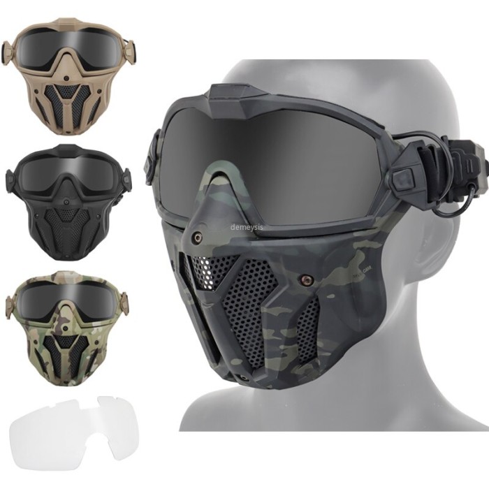 All-in-one Airsoft Full Face Mask Tactical Helmet, with Built-in Tactical  Headset/Anti-Fog Fan Sliding Goggles for CS Paintball, Hunting, Outdoor
