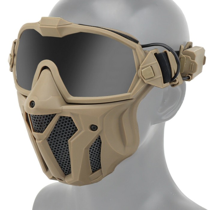 All-in-one Airsoft Full Face Mask Tactical Helmet, with Built-in Tactical  Headset/Anti-Fog Fan Sliding Goggles for CS Paintball, Hunting, Outdoor