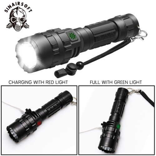 SINAIRSOFT Tactical Flashlight Super Bright LED Torch USB 5 Light Mode Picatinny Rail Mount