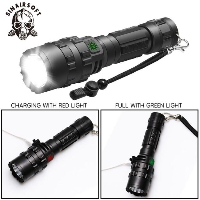 SINAIRSOFT Tactical Flashlight Super Bright LED Torch USB 5 Light Mode Picatinny Rail Mount
