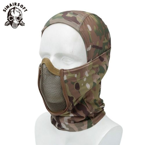 SINAIRSOFT Tactical Balaclava Steel Mesh Face Mask Camo Full Hat Neck Scarf Airsoft Outdoor