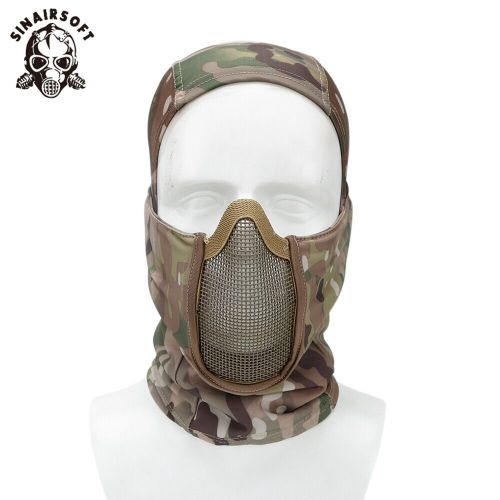 SINAIRSOFT Tactical Balaclava Steel Mesh Face Mask Camo Full Hat Neck Scarf Airsoft Outdoor