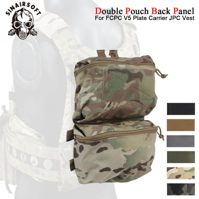 SINAIRSOFT Tactical Back Panel Double Pouch For FCPC V5 Plate Carrier Vest Zipper GP Bag