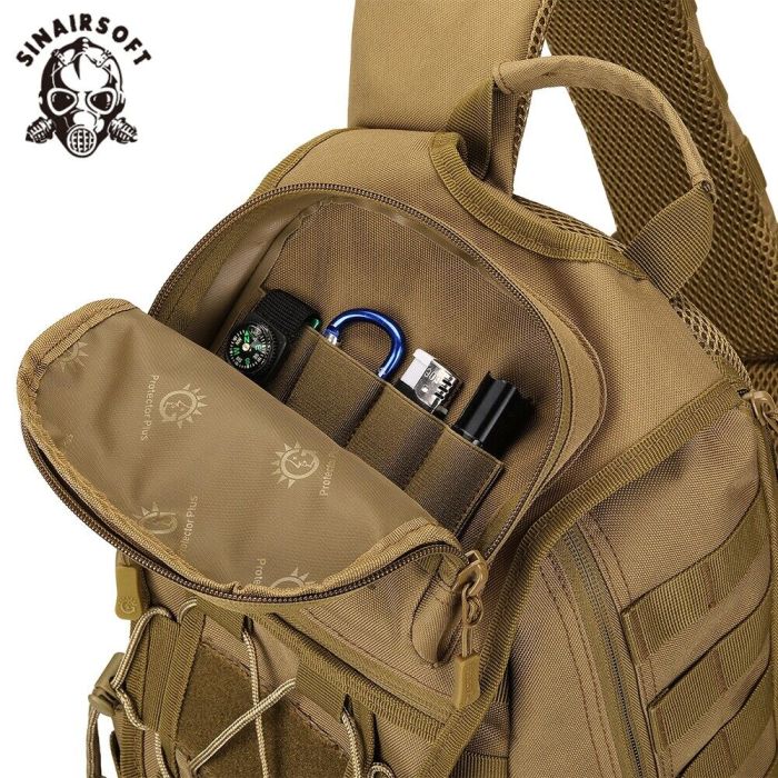Mtgluk Tactical Sling Bag - Durable Military Crossbody Daypack For Hiking EDC Travel (Brown, Large)
