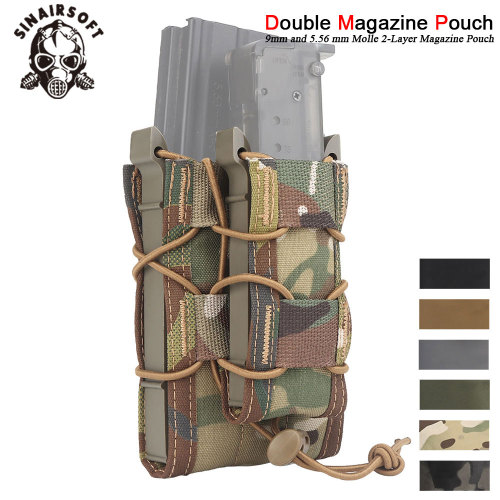 SINAIRSOFT Tactical Molle Double Magazine Pouch Rifle Pistol Mag Pouchs 2-Layer Holder 9mm/5.56mm Belt Fast Attach Carrier Magazine Set