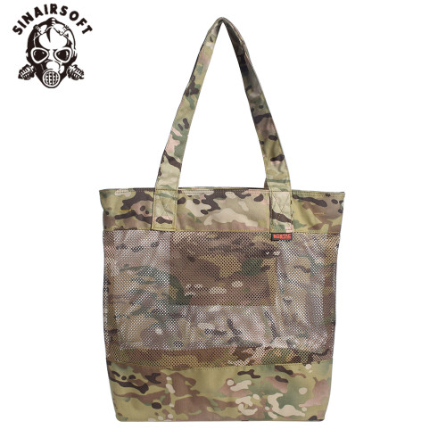 SINAIRSOFT Large Capacity Camo Mesh Tote Outdoor Handbag Foldable Eco friendly Hiking Camping Storage Bag