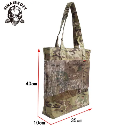SINAIRSOFT Large Capacity Camo Mesh Tote Outdoor Handbag Foldable Eco friendly Hiking Camping Storage Bag