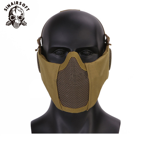 SINAIRSOFT Tactical Steel Mesh Mask Airsoft Mask with Ear Protection Military Hunting Shooting Paintball Game Protective Half Face Mask