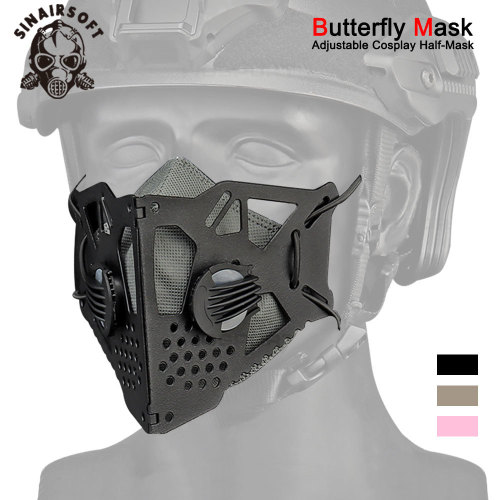  SINAIRSOFT Tactical Cyberpunk Face Mask Replaceable Half-mask Filter Adjustable Strap Halloween Cosplay Butterfly Mask Airsoft Paintball