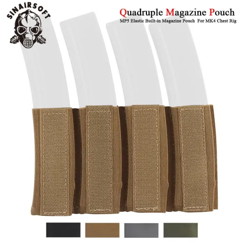 SINAIRSOFT Tactical Quadruple Elastic MP5 Magazine Mag Pouch Holder For MK4 Chest Rig Vest