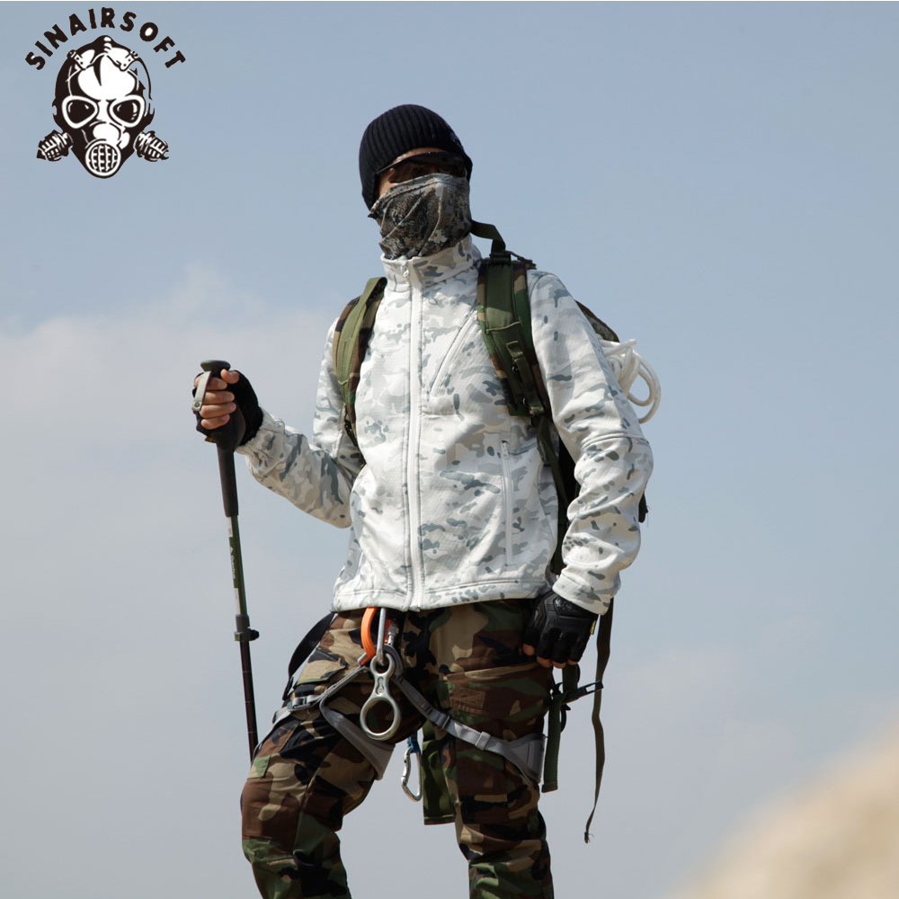 SINAIRSOFT Men Camouflage Fleece Jacket Soft Shell Tactical Jacket Men  Waterproof Warm Windbreaker Army Clothing