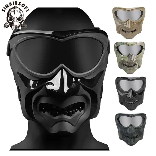 SINAIRSOFT Tactical Full Face Mask W/ Goggles Airsoft CS Protection Halloween Cosplay Props