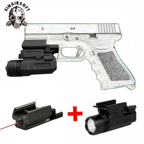 SINAIRSOFT Tactical Pistols LED Flashlight &Red Laser Sight Combo For Glock 17 19 20mm Rail