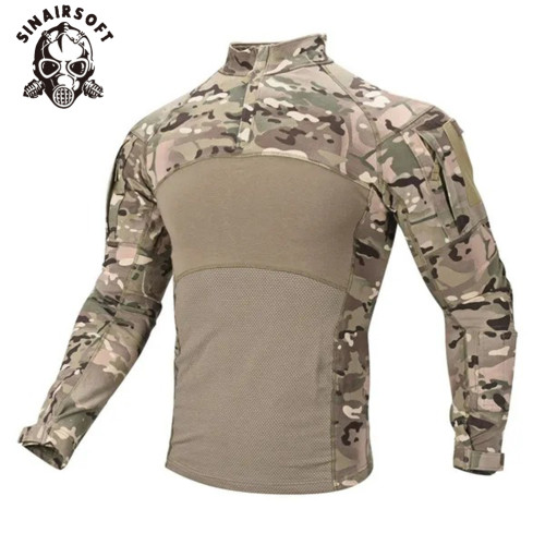 SINAIRSOFT Men's Uniform Airsoft Hunting Tactical T Shirt Long Sleeve Breathable Cotton Assault Camo Outdoor Sports