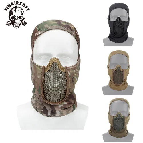 SINAIRSOFT Tactical Balaclava Steel Mesh Face Mask Camo Full Hat Neck Scarf Airsoft Outdoor