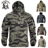 SINAIRSOFT Men's Lightweight Tactical Hoodie Outdoor Camo Lightweight Performance Pullover Hoodie Tiger Stripe Sports Coat
