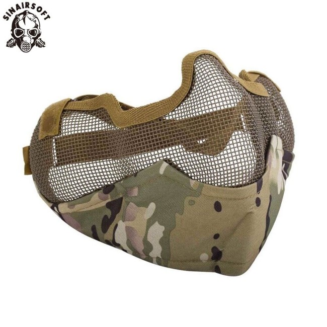 Airsoft Tactical V2 Strike Steel Half Face Mesh Mask With Ear Protection Outdoor  Hunting Protective CS Paintball Mask