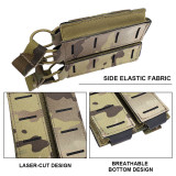 SINAIRSOFT Tactical Double Pistol MAG Pouch 9mm Magazine Holder For Belt MOLLE Laser Cut Elastic Bungee Cord Retention Hunting
