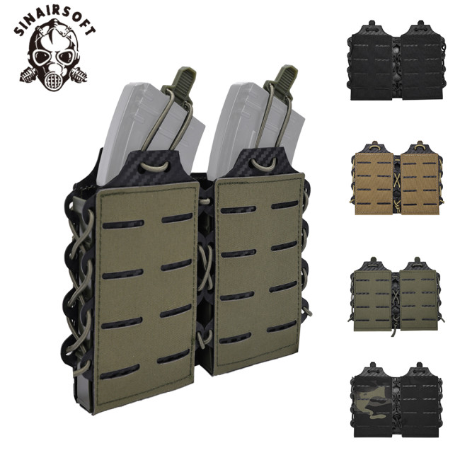 SINAIRSOFT Tactical Double 5.56/7.62 Magazine Pouch MOLLE Mag Carrier Holder Laser Cut