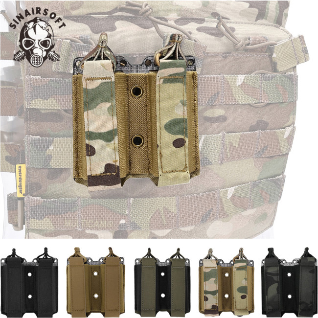 SINAIRSOFT Tactical Pistol 9mm Double Magazine Pouch Elastic Mag MOLLE Tegris Carrier Pouch