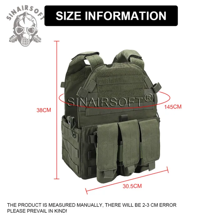 SINAIRSOFT Tactical Vest Molle Airsoft Combat Body Armor Plate Carrier W/ Magazine Pouches
