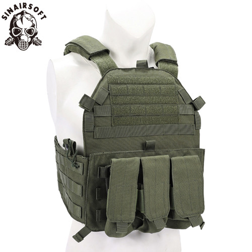 SINAIRSOFT Tactical Vest Molle Airsoft Combat Body Armor Plate Carrier W/ Magazine Pouches