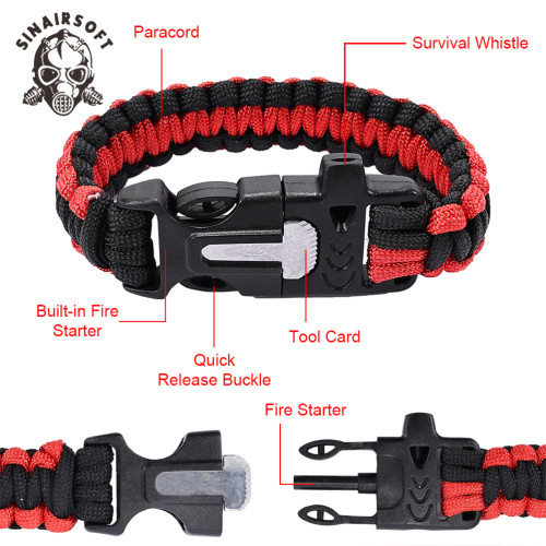 SINAIRSOFT Survival Paracord Bracelet Survival Kit Fire Starter Camping Rope Whistle Cutter