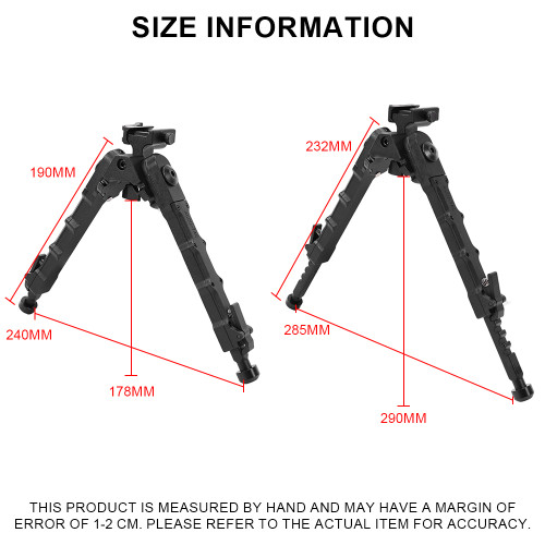 SINAIRSOFT V9 Adjustable Rifle Bipod 7.5''-9''QD Tactical Picatinny Rail Flat