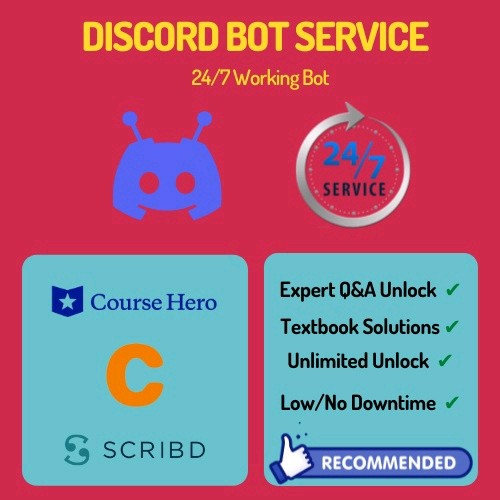 [24/7 Discord Bot] Chegg + Coursehero + Scribd Unlock ✅Textbook Solution ✅Normal Q&A Solution ✅Low/No Downtime