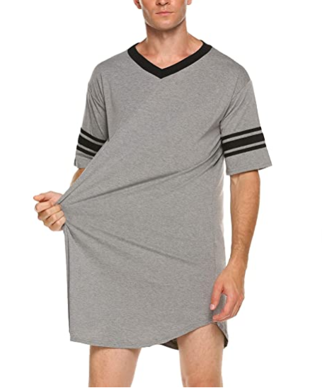 Cotton Nightwear Comfy Big&Tall V Neck Short Sleeve Soft Loose Pajama Sleep Nightdress Robes S-XXXL Mucwer Men's Nightshirt