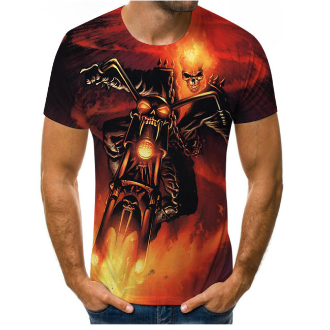 Skull 3D Digital Printing Round Neck Short Sleeve Men's T-shirt