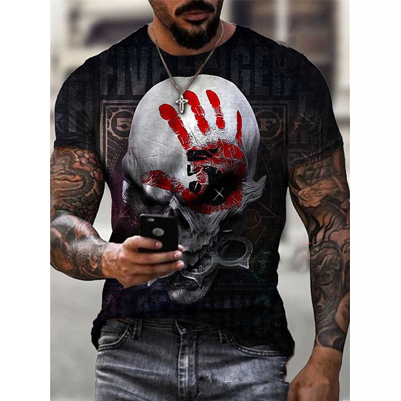 US$ 18.50 - European and American 3D printed Hell Skull T-shirt