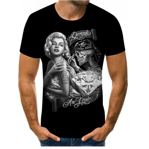Skull 3D Digital Printing Round Neck Short Sleeve Men's T-shirt