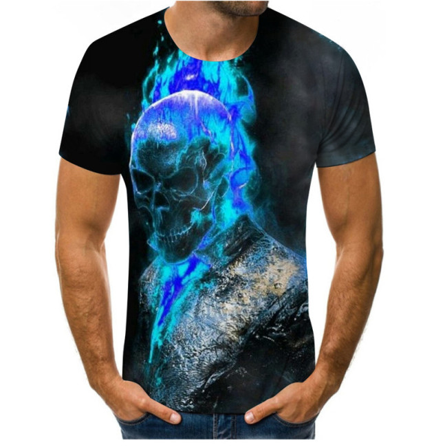 Skull 3D Digital Printing Round Neck Short Sleeve Men's T-shirt