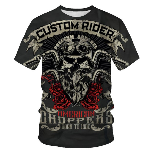 Skull 3D Digital Printing Round Neck Short Sleeve Men's T-shirt