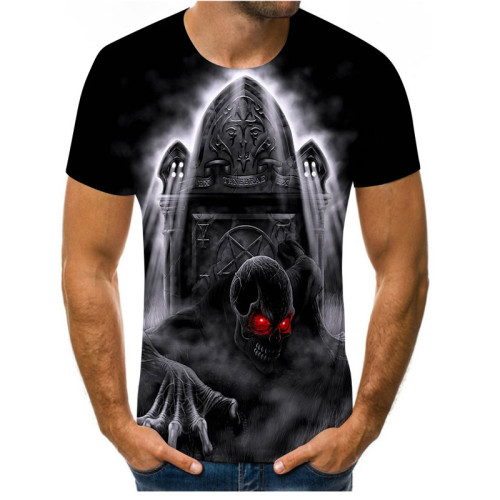 Skull 3D Digital Printing Round Neck Short Sleeve Men's T-shirt