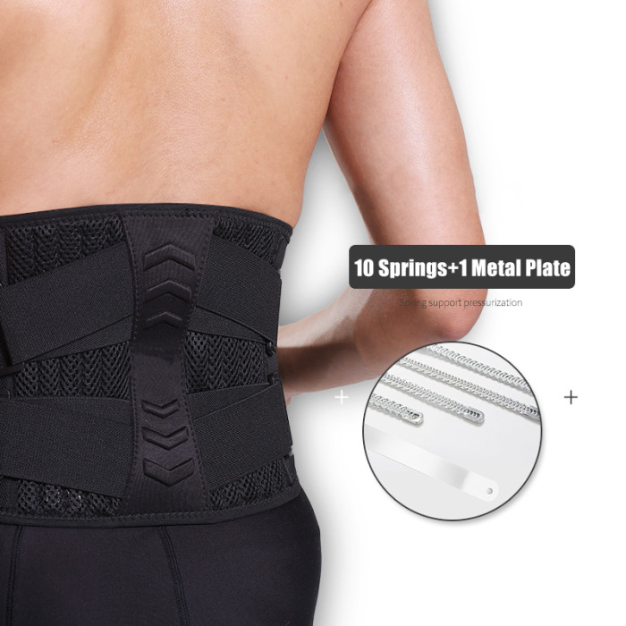 Men Compression Lumbar Back Belt Waist Trainer with 10 Springs Support Brace Slimming