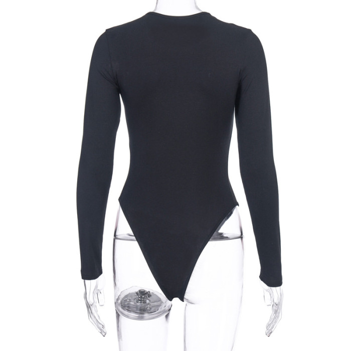 Slimming Long Sleevea Solid Color Bodysuit Thong Underwear