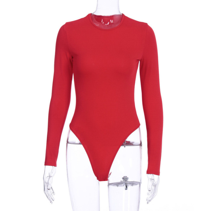 Slimming Long Sleevea Solid Color Bodysuit Thong Underwear