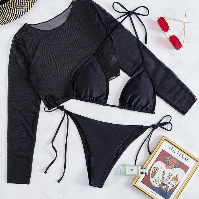 Black 3pcs Sets womens bikini swimsuits